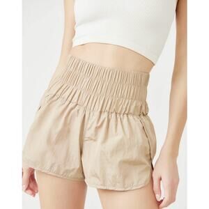 Free People “Way Home” Shorts Beige Tan Smocked High Waist Preowned S/M